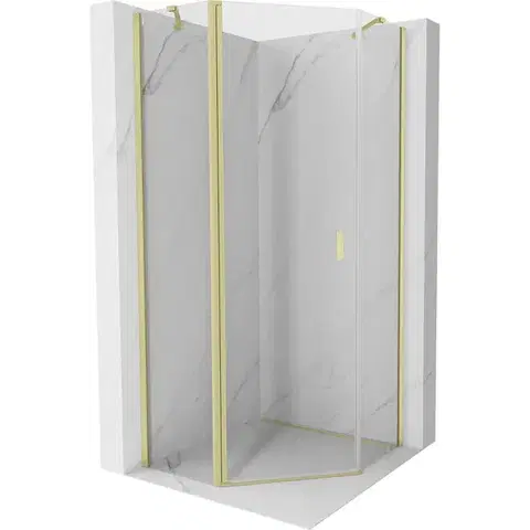 Sprchovacie kúty MEXEN/S - Mist sprchovací kút päťboký krídlový 90 x 90, transparent, zlato kartáčovaná 8A8-090-090-55-00