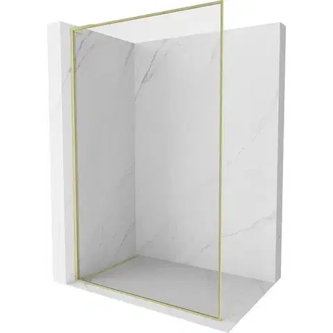 Sprchové dvere MEXEN/S - Kyoto-F L Sprchová zástena WALK-IN s rámom 50 x 202, transparent 8 mm, zlato kefovaná 800-050-174-55-00