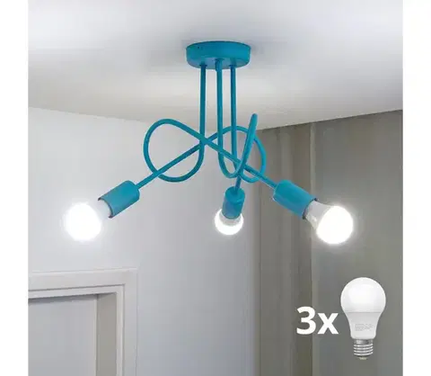 Svietidlá  LED Detský prisadený luster OXFORD 3xE27/15W/230V modrý W-2016/3 TRQ