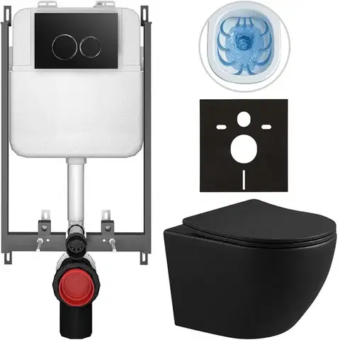 Záchody CERANO - Kompletný WC set Basic/Cesso - čierna matná - WC tlačidlo Dualo/Čierna - na zamurovanie - 49x36 CER-8050BD86336