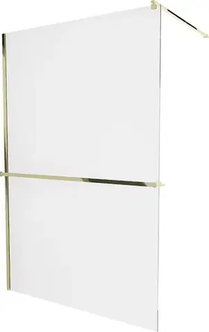 Sprchové dvere MEXEN/S - KIOTO Sprchová zástena WALK-IN s poličkou a držiakom uterákov 100 x 200, transparent 8 mm, zlatá 800-100-121-50-00
