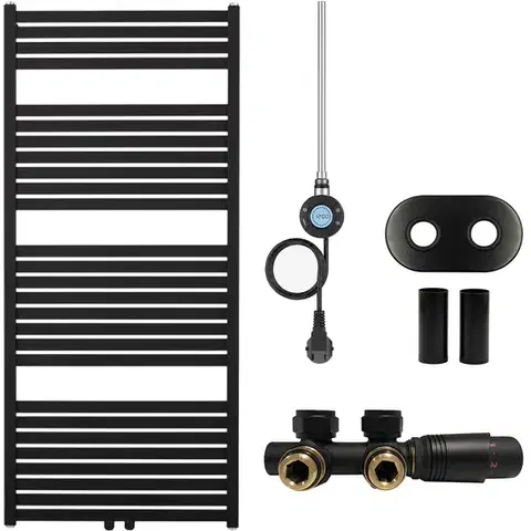 Doplnky do kúpeľne CERANO - Kúpeľňový radiátorový set Vincenzo - kombinované vykurovanie, wifi tyč - stredové pripojenie 50 mm - 600W - čierna matná - 1340x600 mm CER-663514