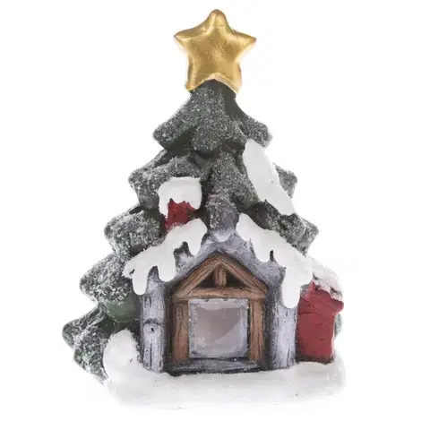 Vianočné dekorácie Vianočná dekorácia Svietiaci domček so stromčekom, 12 x 15,6 x 9,4 cm, LED