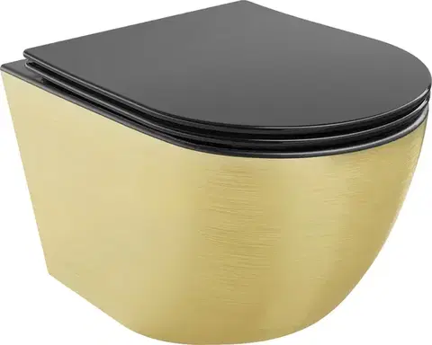 Záchody MEXEN - Lena Závesná WC misa vrátane sedátka s slow-slim, duroplast, čierna mat / zlatý vzor 30224077