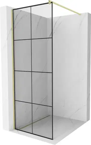 Sprchové dvere MEXEN/S - Kioto Sprchová zástena WALK-IN 80 x 200, čierny vzor 8 mm, zlatá kartáčovaná 800-080-101-55-77