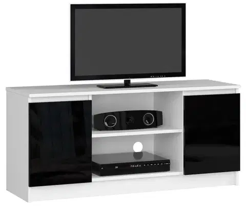 TV stolíky Moderný TV stolík ROMANA120, biely / čierny lesk