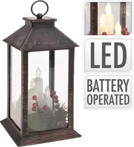 Vianočné dekorácie Kinekus Lampáš svietnik s LED sviečkami, 14x14x29cm, plast/sklo, medený