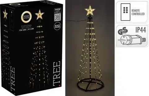 Vianočné osvetlenie Kinekus Dekorácia pyramída/strom 154 LED teplé biele 150 cm adaptér, ovládač, čierna