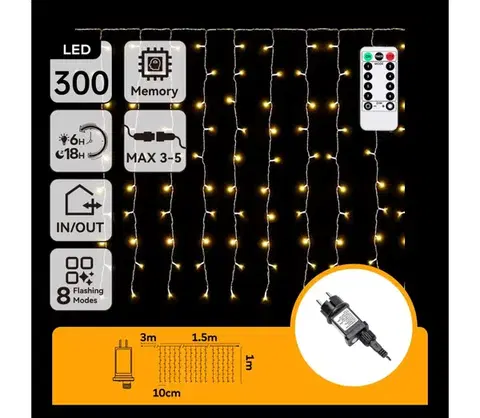 LED osvetlenie  B.V.  - LED vonkajší vianočný reťazec 300xLED/6W/230V/8 funkcií 3x1m IP44 teplá biela+DO B10303S7D