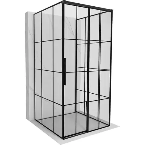 Sprchovacie kúty MEXEN/S - Rox-3S sprchovací kút 3 stenný, posuvný pravá 90 x 90, čierna kratka, čierna 8C2-090-090-70-77-3S-P