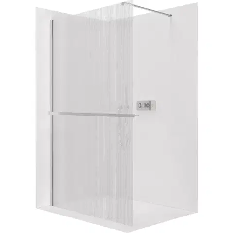 Držadlá k vani CERANO - Sprchová zástěna Walk-in Onyx Cube L/P - 8 mm + polička/držák na ručníky - hranatá vzpěra - chrom, rýhované sklo - 60x200  CER-8050BD668