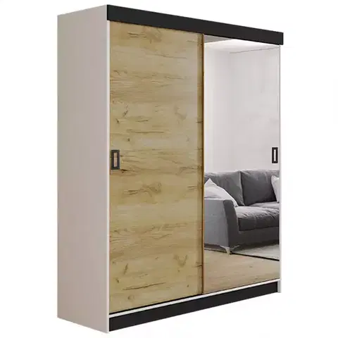 Spálňové šatníkové skrine Skriňa Retro 138 1L Biely / Dvierka zlatý craft