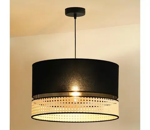 Svietidlá  - Luster na lanku DOUBLE RATTAN 1xE27/15W/230V pr. 40 cm čierna/béžová 603652