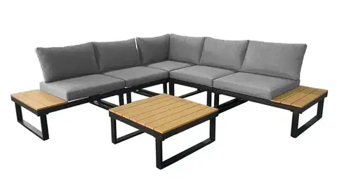 Záhradný nábytok LISABON záhradná rohová modulová sedacia súprava, popol/teak