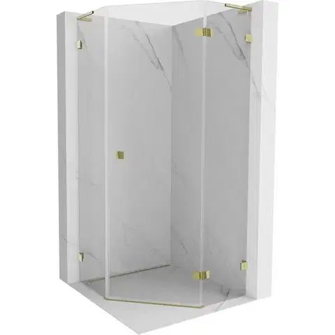 Sprchovacie kúty MEXEN/S - Lunar L sprchový kút päťboký krídlový pravá 100 x 100, transparent, zlato 831L-100P-100L-50-00-P