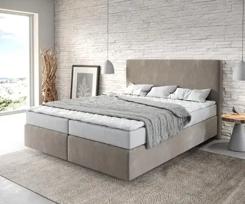 Postele Boxspring DELIFE Boxspring posteľ Dream-Well 160×200 cm mikrovlákno béžová s matracom a topperom