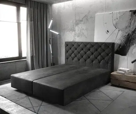 Rámy postelí DELIFE Boxspring posteľ Dream-Great 160x200 cm mikrovlákno antracitová vintage