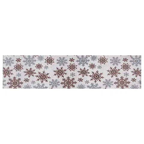 Obrusy Dakls Vianočný behúň Vločky červená, 33 x 140 cm