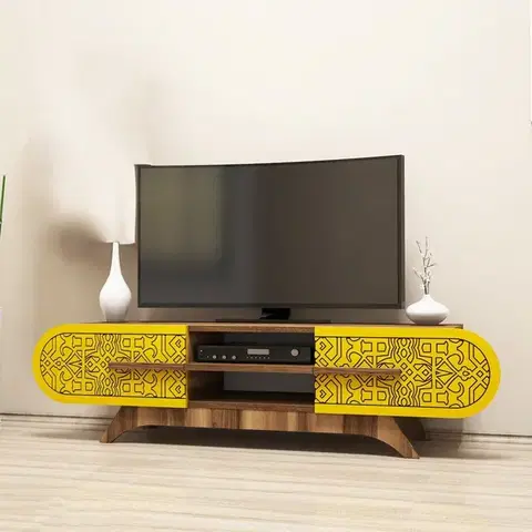 TV stolíky TV stolík Defne - Walnut Yellow