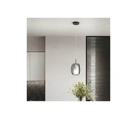 Svietidlá Ondaluce - Závesné svietidlo na lanku TH 1xE27/15W/230V pr. 19,5 cm čierna/dymová sivá SO.TH/3-FUME