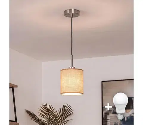 Svietidlá BRILAGI - LED luster na lanku NUBILA 1xE27/60W/230V pr. 14 cm čierna/svetlohnedá EG32517+BG1584