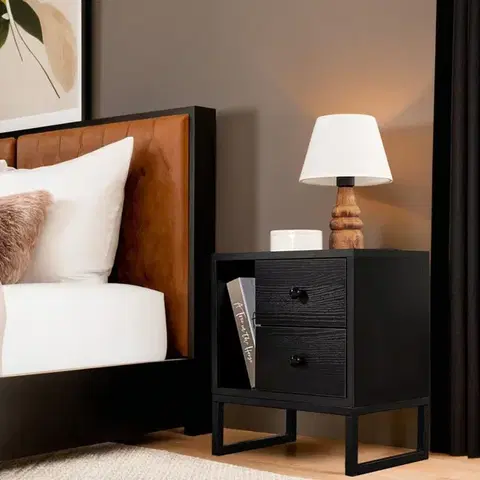 Nočné stolíky Nočný stolík Glimmer - Wood Black, Black