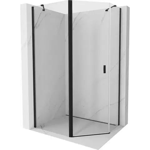 Sprchovacie kúty MEXEN/S - Mistsprchovací kút päťboký krídlový asymetrický 100 x 80, transparent, čierna 8A8-100-080-70-00
