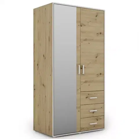 Šatníkové skrine Skriňa Capannoli 3s 2d zrkadlo dub artisan/biela