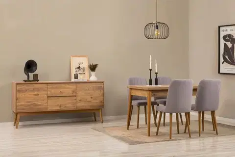 Jedálenské sety Set s rozkladacím stolom, stoličkami a konzolou (6 kusov) Vina 01 0701 - Atlantic Pine, Grey