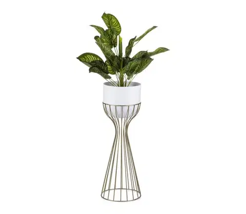 Stojany na kvetiny HowHomely Kovový kvetináč LOFT 56x20 cm zlatá/biela HH-ML-10-GW