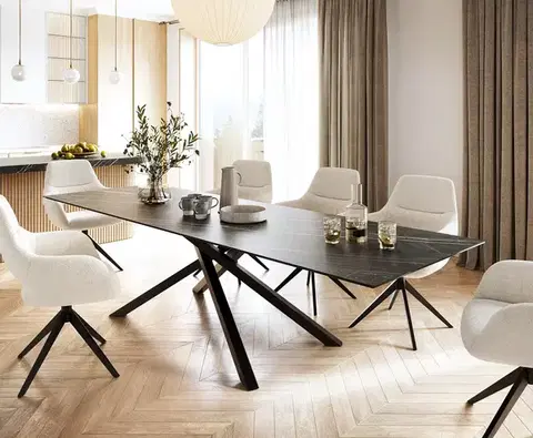 Jedálenské stoly DELIFE Jedálenský stôl Edge 300x100 cm keramika Laminam®Noir Desir hnedá stredová podstava krížová čierna