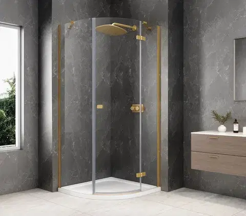 Sprchové dvere POLYSAN - GLOBE GOLD MATT štvrťkruhová sprchová zástena 800x800, číre sklo, pravé GB2680RG