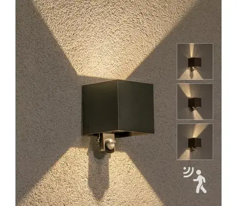 Záhradné lampy BRILAGI - LED vonkajšie nástenné svietidlo s čidlom CUBE LED/6W/230V antracit WO-HR60432S-LED-OEM-ANT