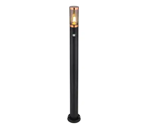 Záhradné lampy Globo 3159BCS-Von. lampa so senzorom BOSTON 1xE27/15W/230V IP44 110cm čierna/meď 3159BCS