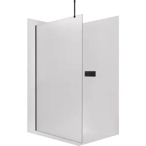 Sprchovacie kúty CERANO - Sprchová zástěna Walk-in Onyx Top Round L/P - 8 mm - kulatá vzpěra - černá matná, mléčné sklo - 80x200  CER-8050BD1555