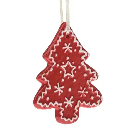 Vianočné dekorácie Keramická závesná dekorácia Stromček, 9 x 8,7 x 1 cm, červený medovník 