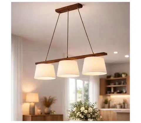 Svietidlá  Závesný luster na lanku AIDA 3xE27/60W/230V pr. 25 cm dub/orech LD 3.98 DĄB ORZECH