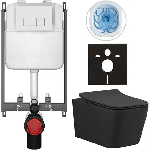 Záchody CERANO - Kompletný WC set Basic/Forte - čierna matná - WC tlačidlo Modulo/Biela - na zamurovanie - 51x36 CER-8050BD86406