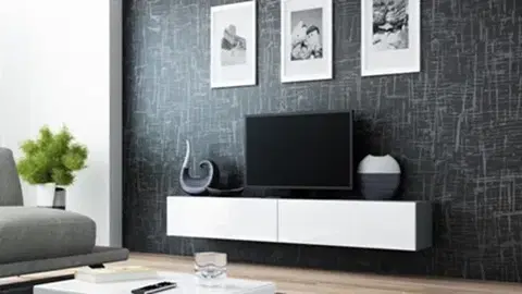 TV stolíky CAMA MEBLE Vigo 180 tv stolík na stenu sivá / biely lesk