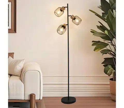 Lampy BRILAGI - Stojacia lampa BASKLITE 3xE27/15W/230V drevo/čierna BRI425