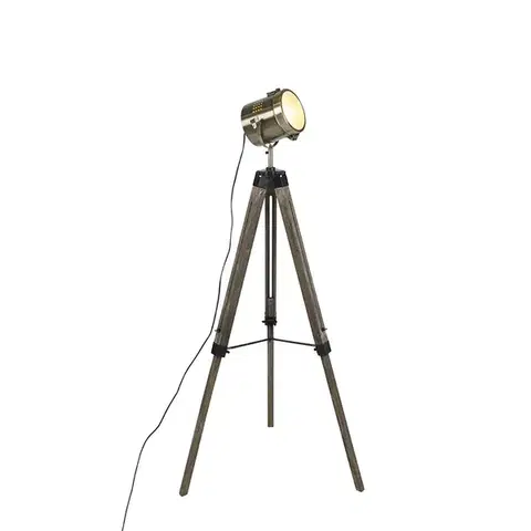 Stojace lampy Priemyselná trojnohá stojaca lampa drevená so štúdiovým reflektorom - Braha
