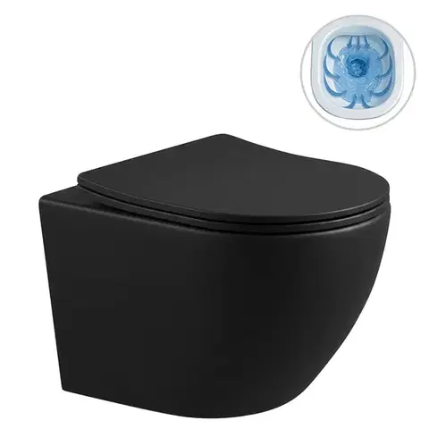 Záchody CERANO - WC závesné Cesso, Rimless + Slim/UF sedátko - čierna matná - 49x36 CER-417350