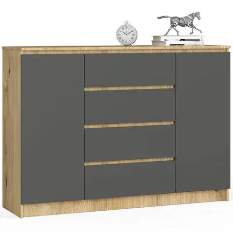 Komody a skrinky Vysoká komoda KLAUS140, dub Artisan / grafit
