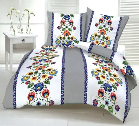 Obliečky Obliečky bavlnené Folklór sivé TiaHome - 1x Vankúš 90x70cm, 1x Paplón 140x200cm