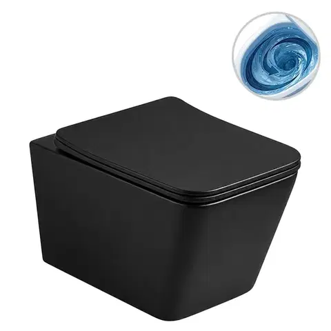 Záchody CERANO - WC závesné Forte, Vortex - vírové splachovanie + Slim/SoftClose sedátko - čierna matná - 52x35 CER-680368