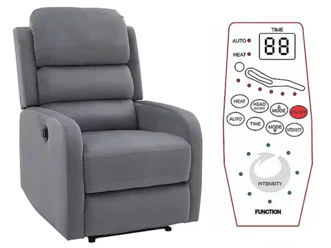 Kreslá PERSEFONA  rozkladacie relaxačné elektrické kreslo s funkciou masáže, šedé