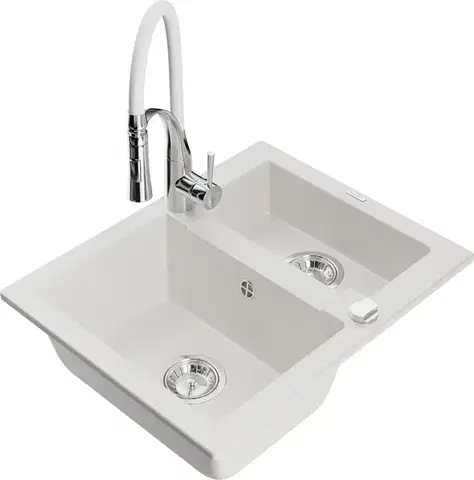 Kuchynské drezy MEXEN/S MEXEN/S - Carlos granitový drez 1.5 vrátane batérie Aster, biela 6518-20-73450-02