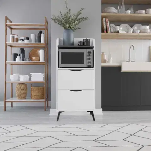 Komody a skrinky Dizajnová skrinka na mikrovlnku CORGI, biela / retro šedá