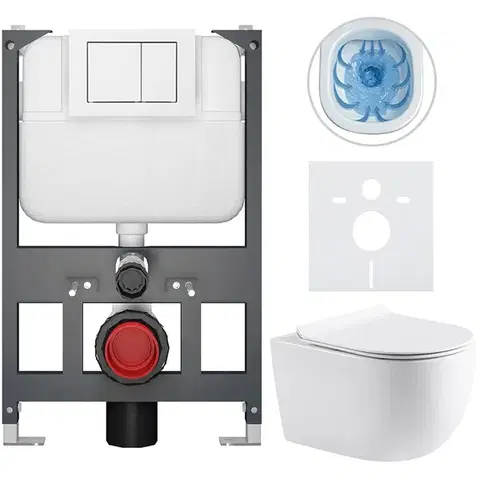 Záchody CERANO - Kompletný WC set Basic/Felci - biela lesklá - WC tlačidlo Maxio/Biela - závesné - nízky modul - predstenová inštalácia - 53x37 CER-8050BD86079