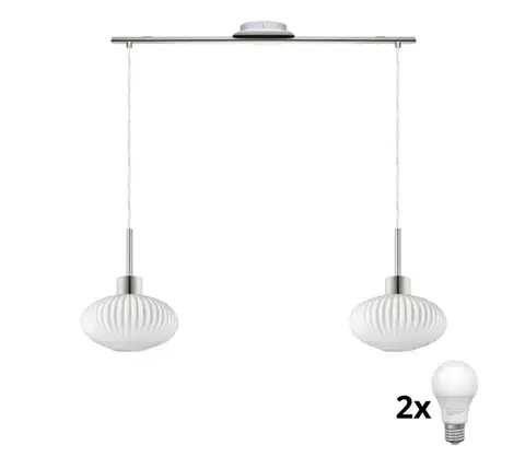 Svietidlá Eglo LED luster na lanku HARMA 2xE27/60W/230V matný chróm/biela 1xEG32519+2xNSLA55466
